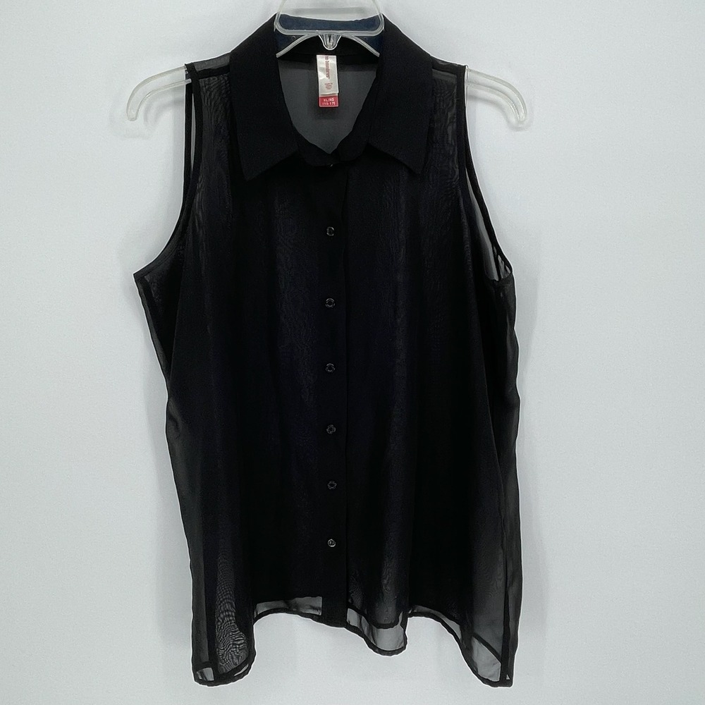 No Boundaries Junior's Black‎ Sheer Sleeveless Button-Down Blouse Size XL 15-17